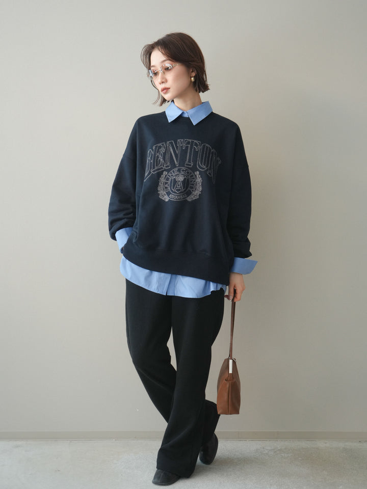 [SET]カレッジロゴ刺繍BIGスウェットプルオーバー+スウェットフレアパンツ(2set)