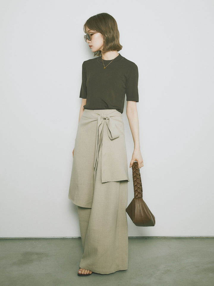 [預訂] 後開人造絲針織上衣/棕色