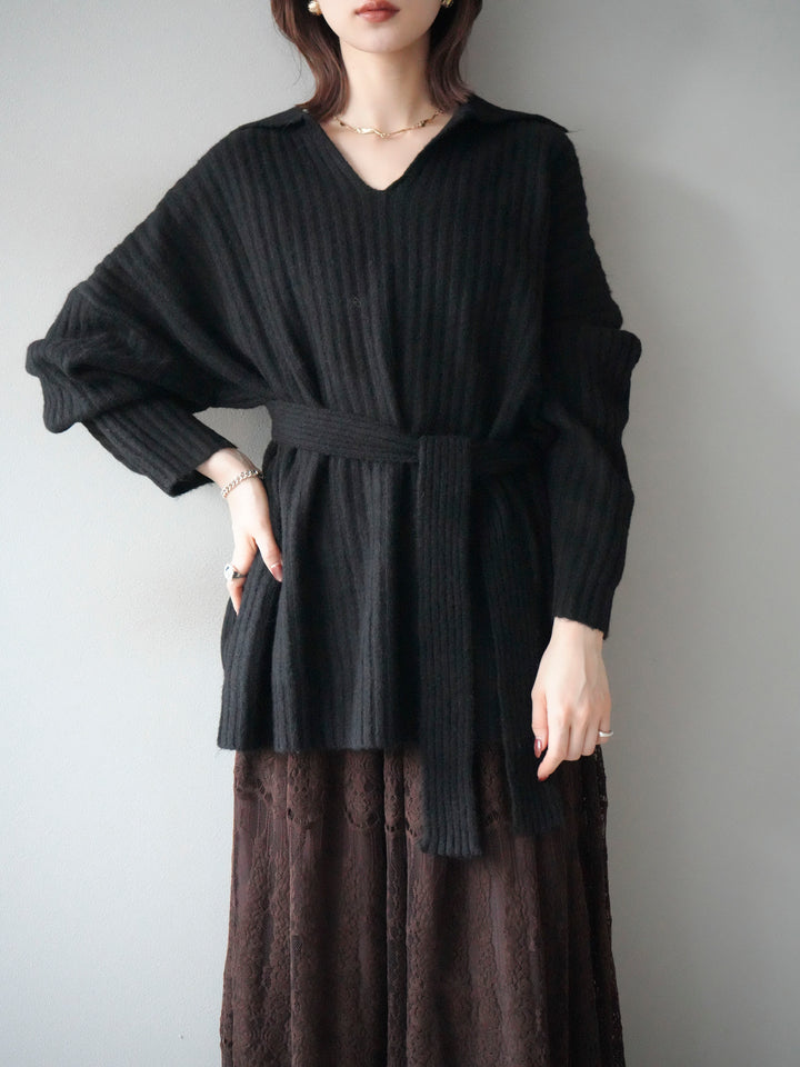 [予約]ワイドリブポロニットプルオーバー/black