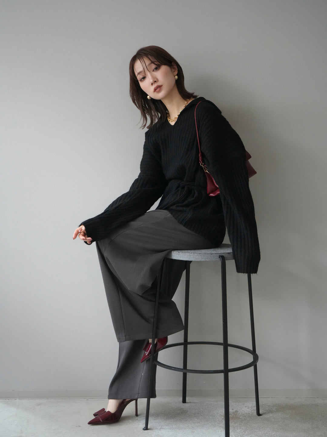 [予約]ワイドリブポロニットプルオーバー/black