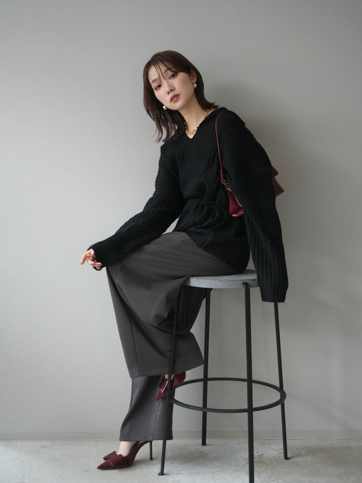 [予約]ワイドリブポロニットプルオーバー/black