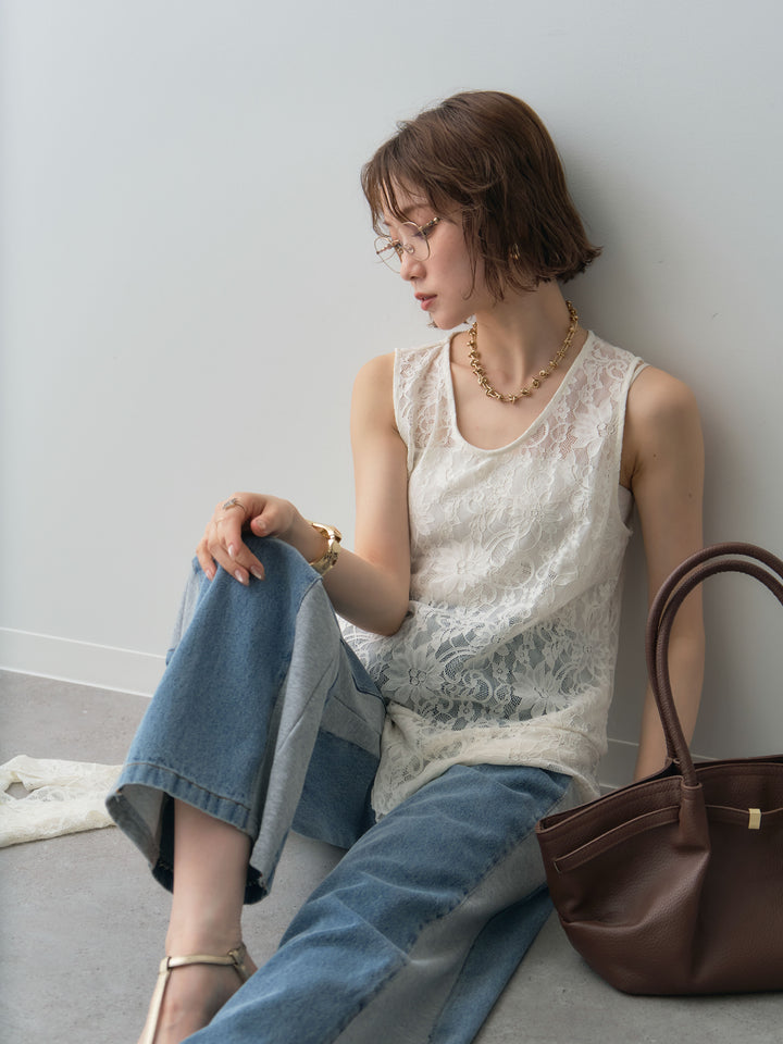 [予約]ラッフルレースアシメペプラムノースリトップス/ivory