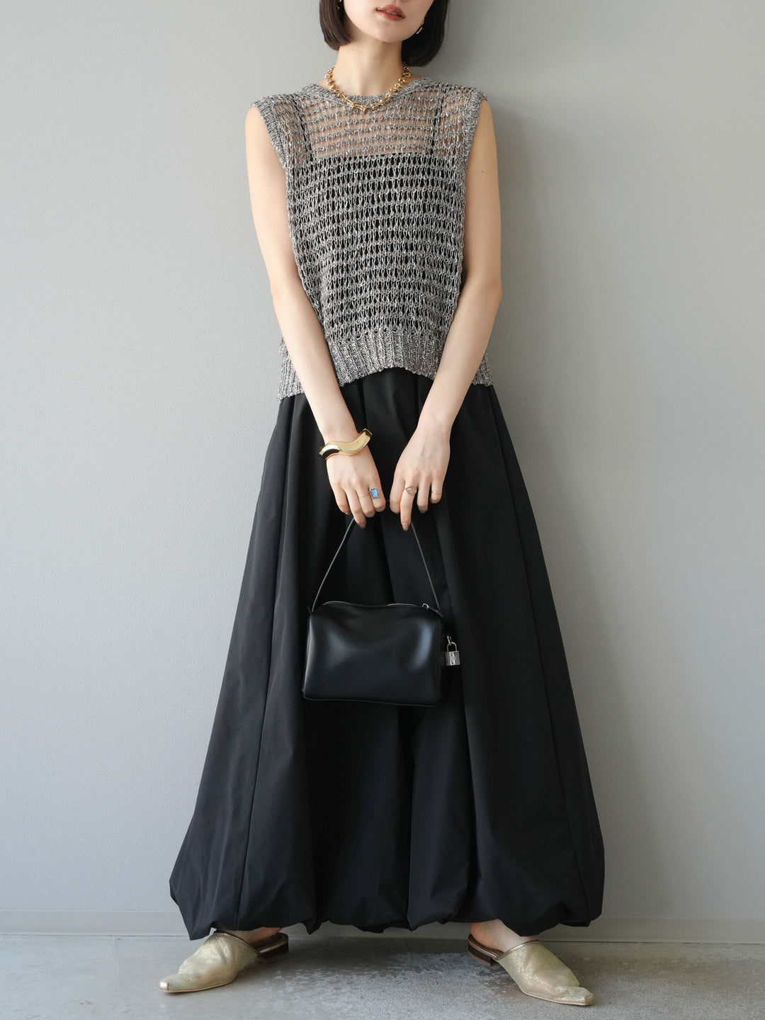 [預購] 混紗鏤空針織背心/棕色