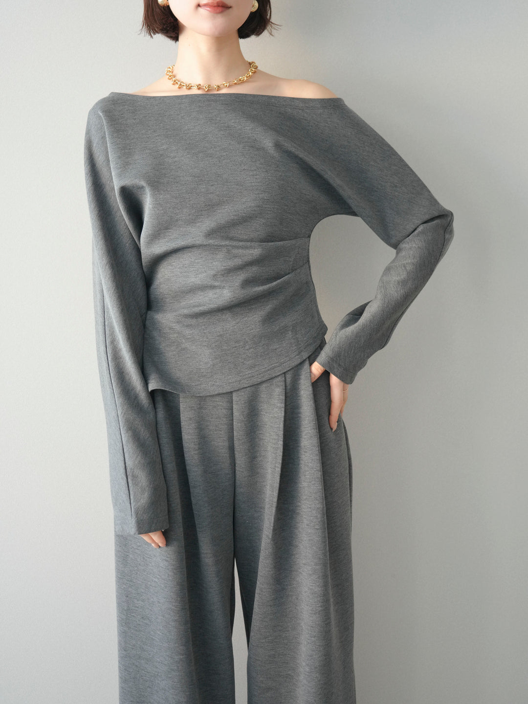 [SET]ライトポンチワンショルタックトップス＆パンツSETUP