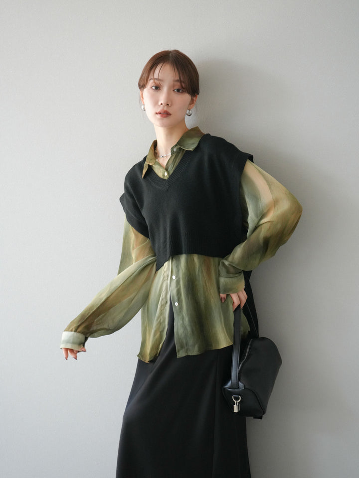 [予約]サイドリボンVネックショートニットベスト/ブラック