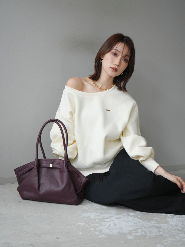 [予約]プレート付裏起毛ワンショルプルオーバー/ivory