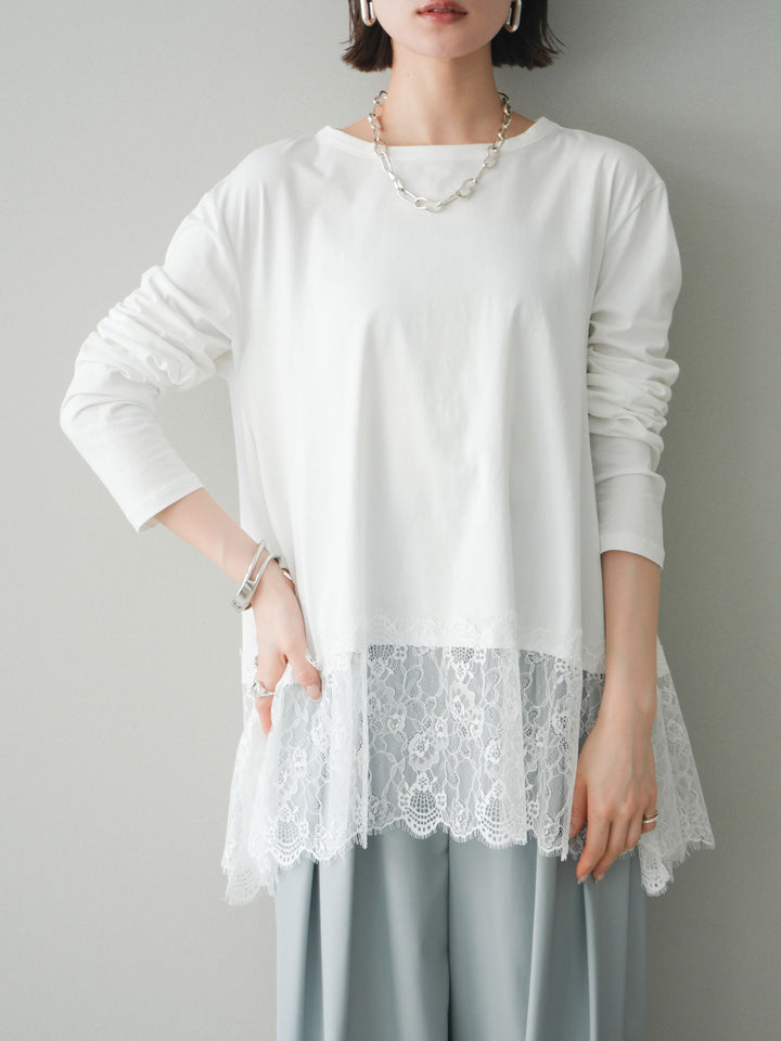 [SET]裾レースロングスリーブTシャツ+選べるアクセセット(2set)