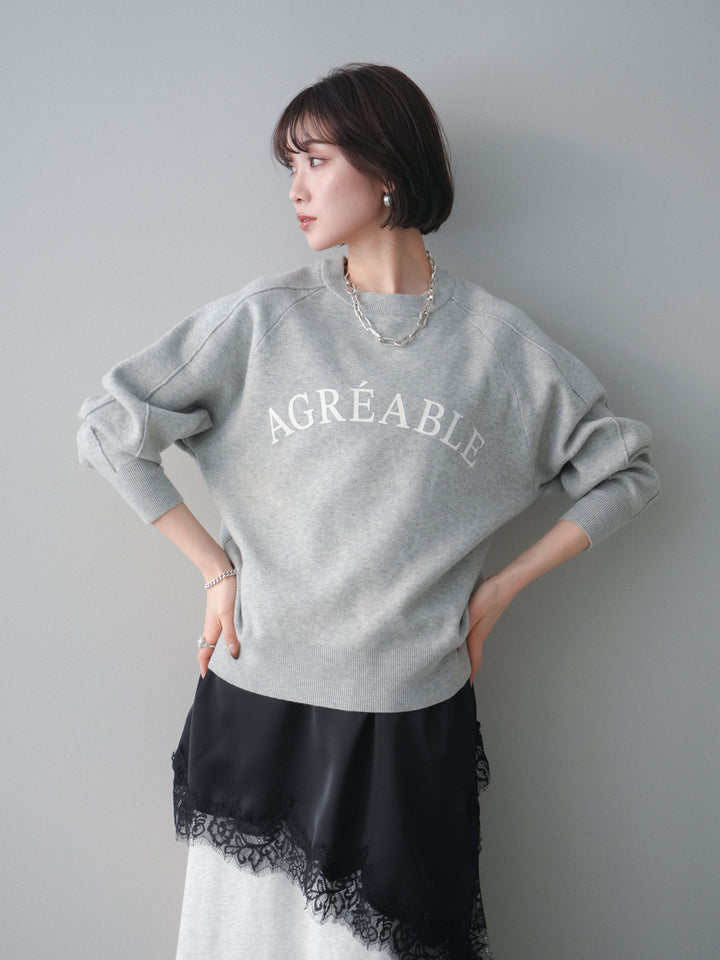 [予約]半ラバープリントロゴスウェットライクニットプルオーバー/mokugray