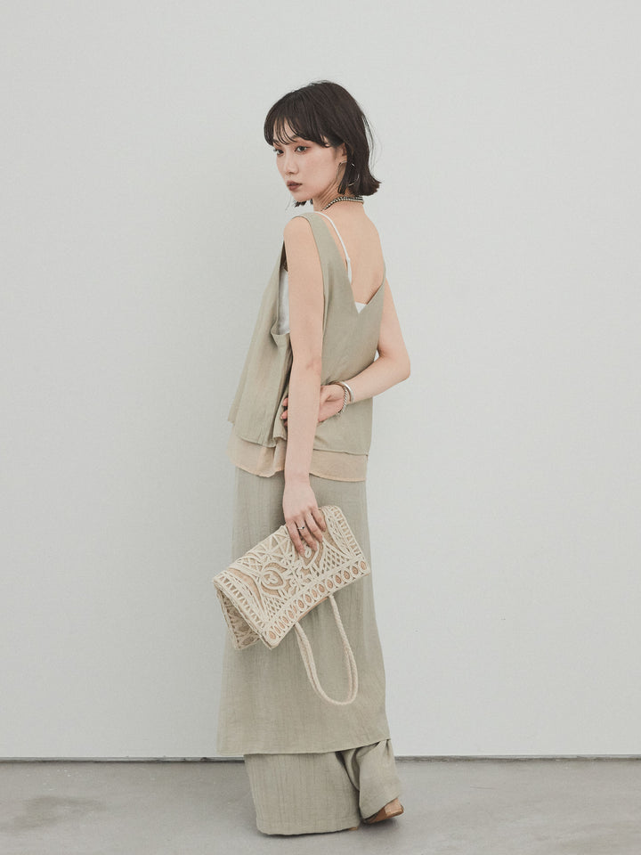 [SET] 洗衣機緞面透明層疊背心 + 洗衣機緞層疊裙褲 (2set)