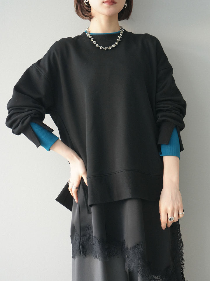 [予約]配色レイヤードデザインスエットプルオーバー/black