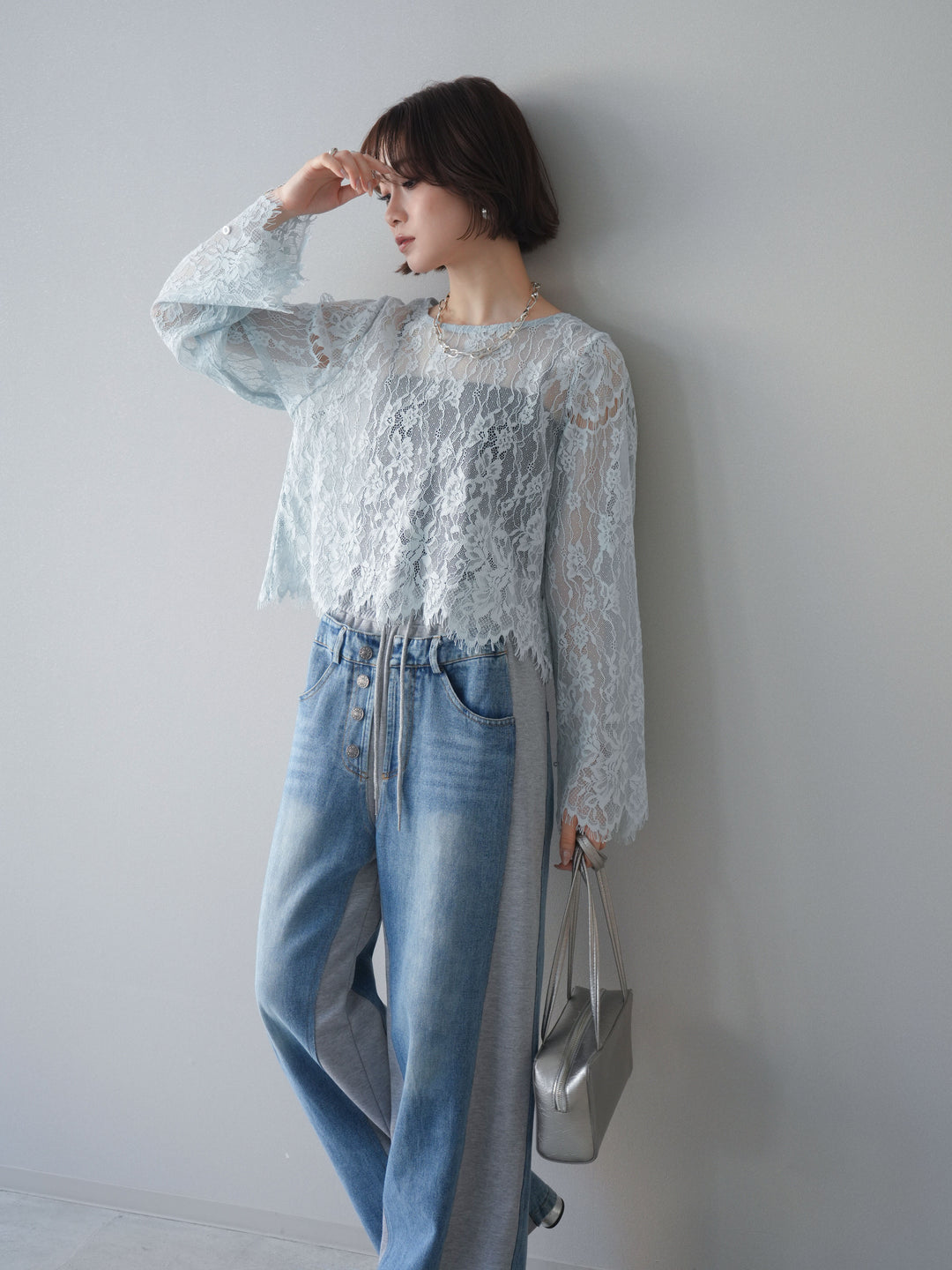 [SET]2WAYスリーブレーストップス+選べるアクセセット(2set)