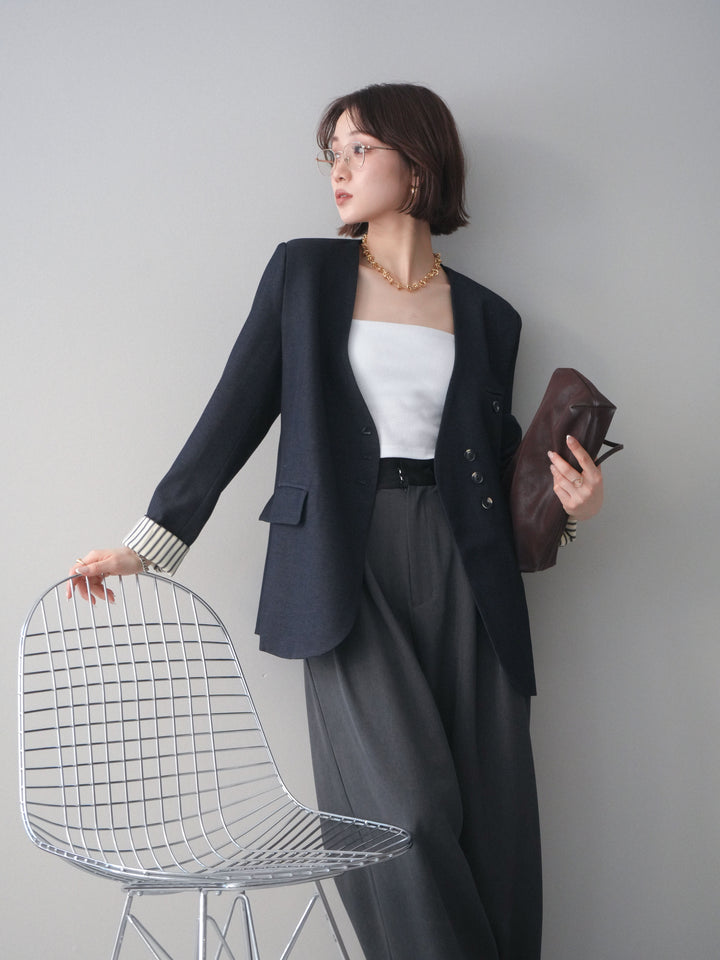 [予約]ノーカラージャケット/blue