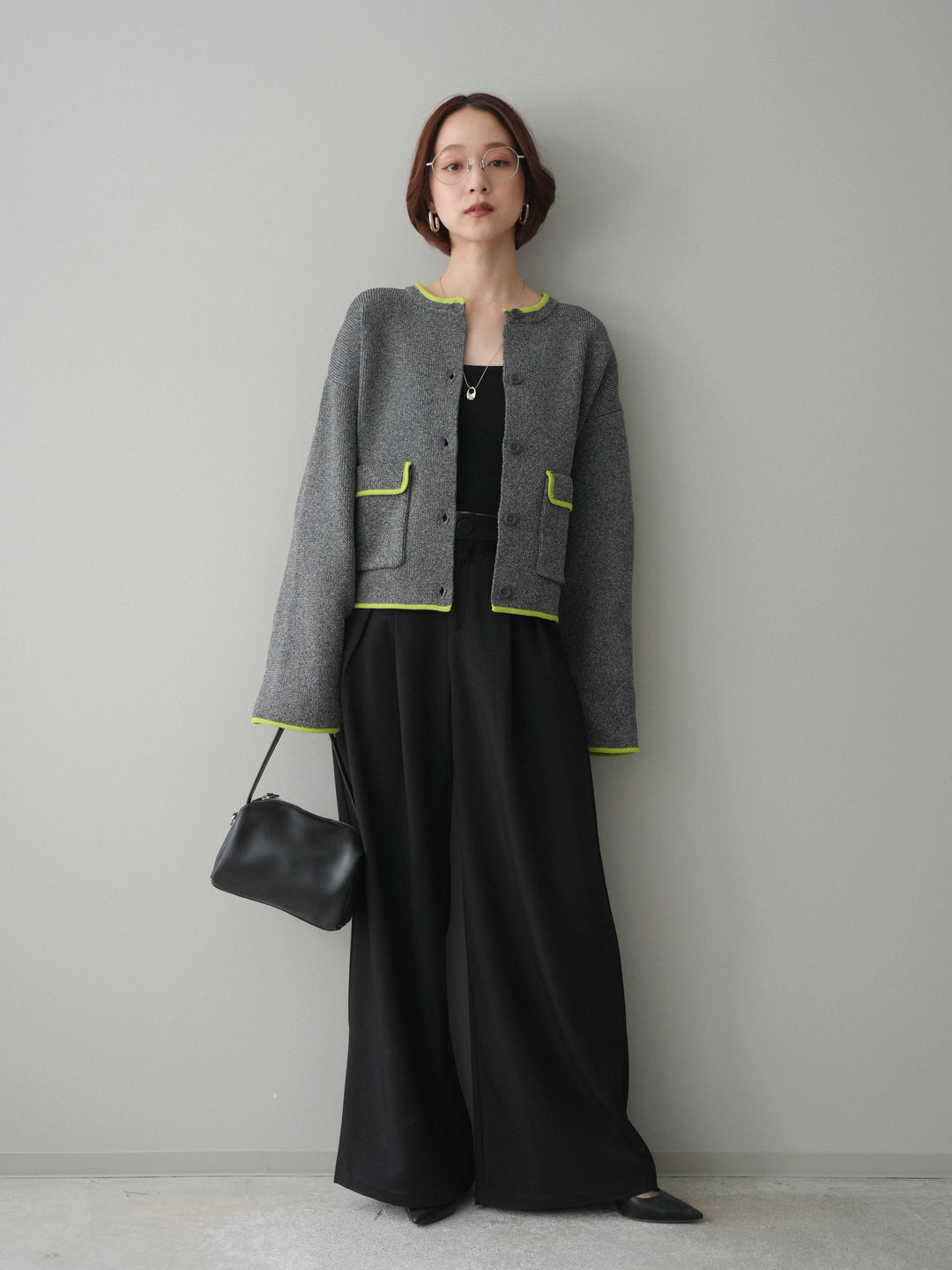 [予約]ウエストレースタックワイドパンツ/black