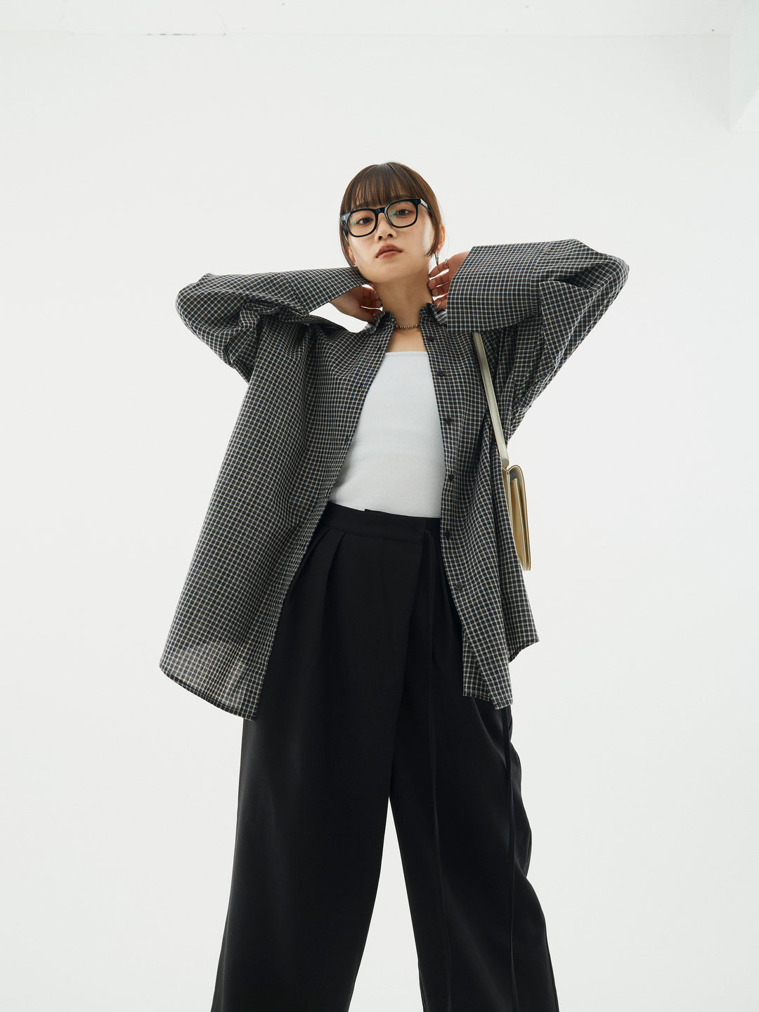 【Allure】[SET]チェックBIGカフスオーバーシャツ+チェックBIGカフスオーバーシャツ(2set)