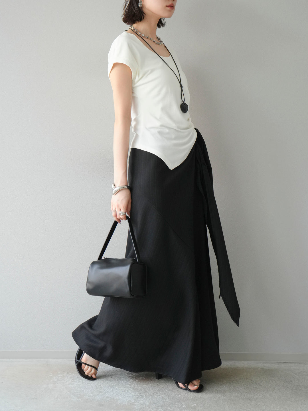 [予約]サイド巻きツイルスカート/ブラック