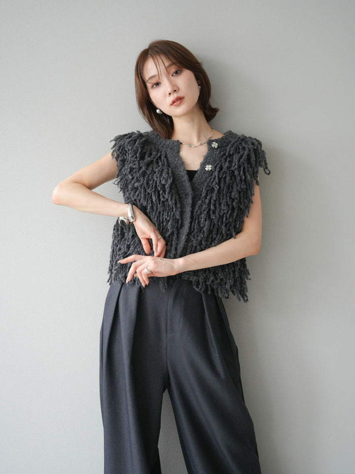 [予約]フリンジループニットベスト/チャコール