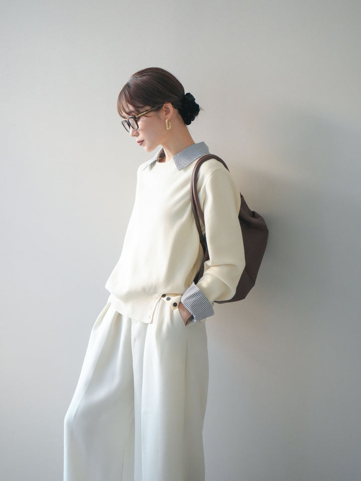 [SET]シャツドッキングデザイン裾ボタンニットプルオーバー+選べるアクセセット(2set)