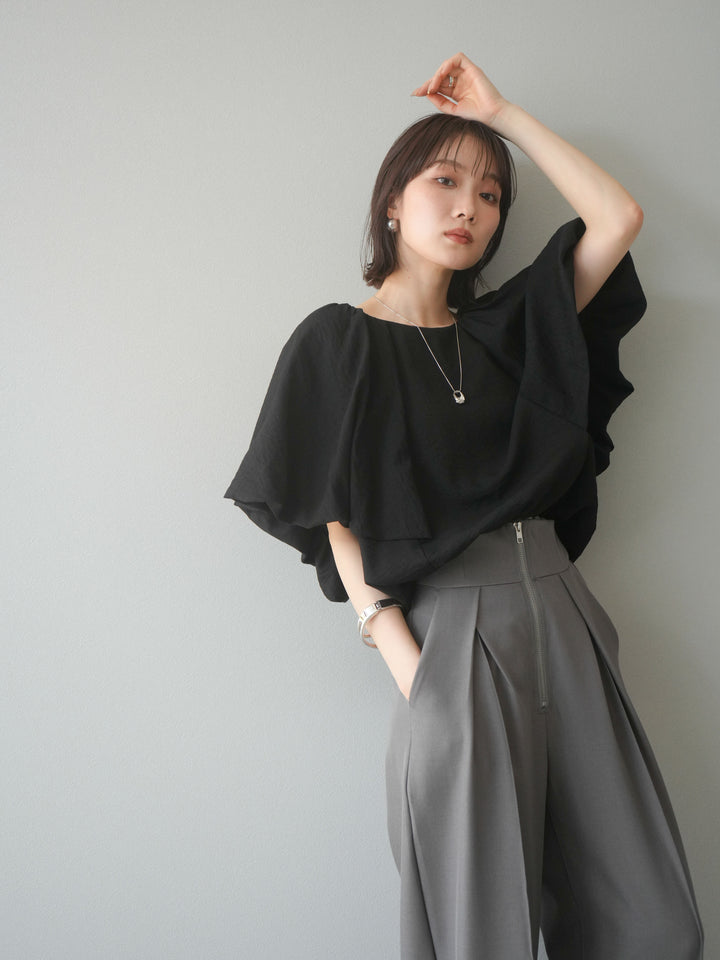 [予約]バルーンスリーブタックデザインブラウス/ブラック