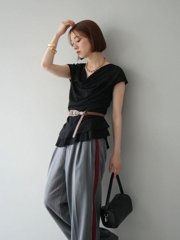 [予約]サイドラインストライプワイドパンツ/グレー