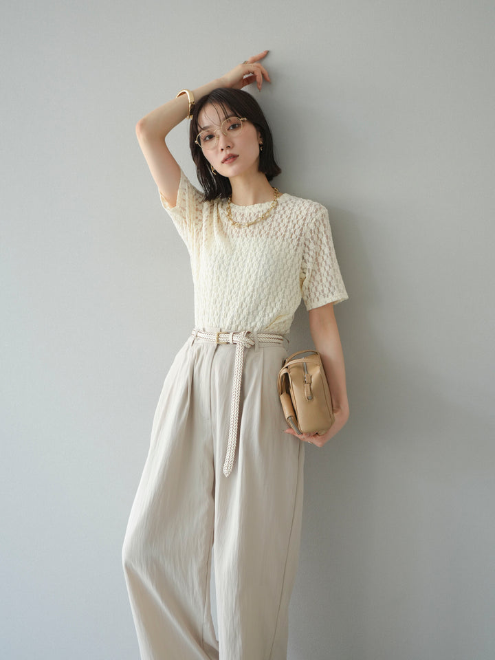 【預購】剪裁蕾絲T卹/象牙白