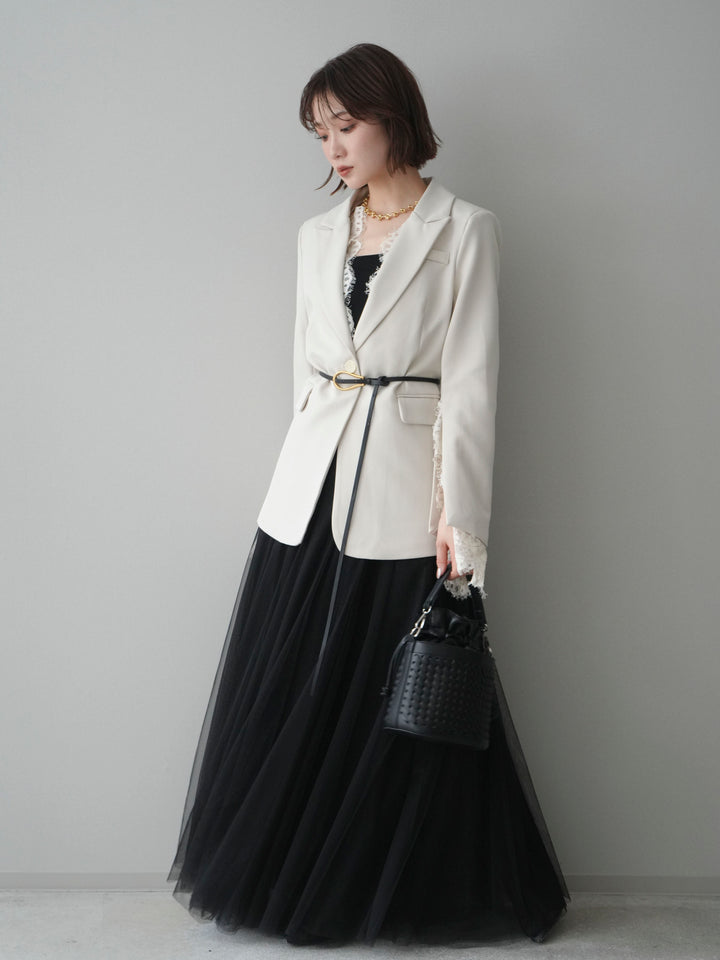 [SET]レースレイヤードスリットジャケット+チュールボリュームスカート(2set)