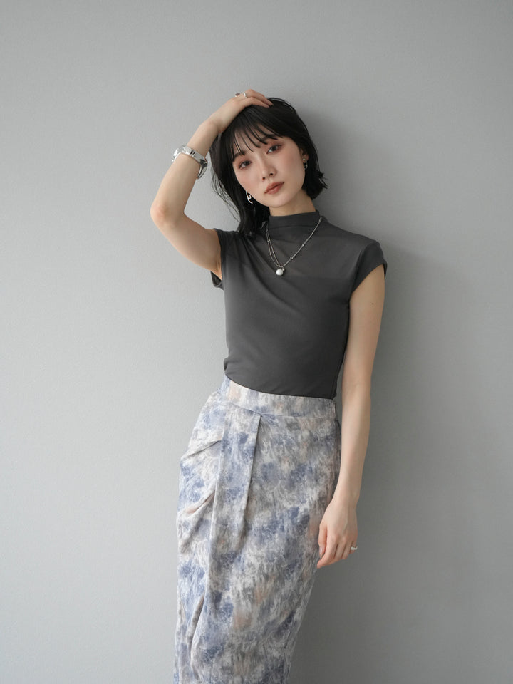 [予約]シアー切替ストレッチトップス/チャコール