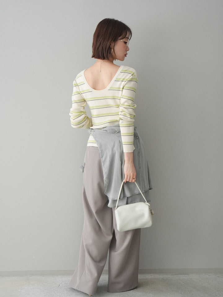 [予約]ウエストバイカラータックワイドパンツ/greige