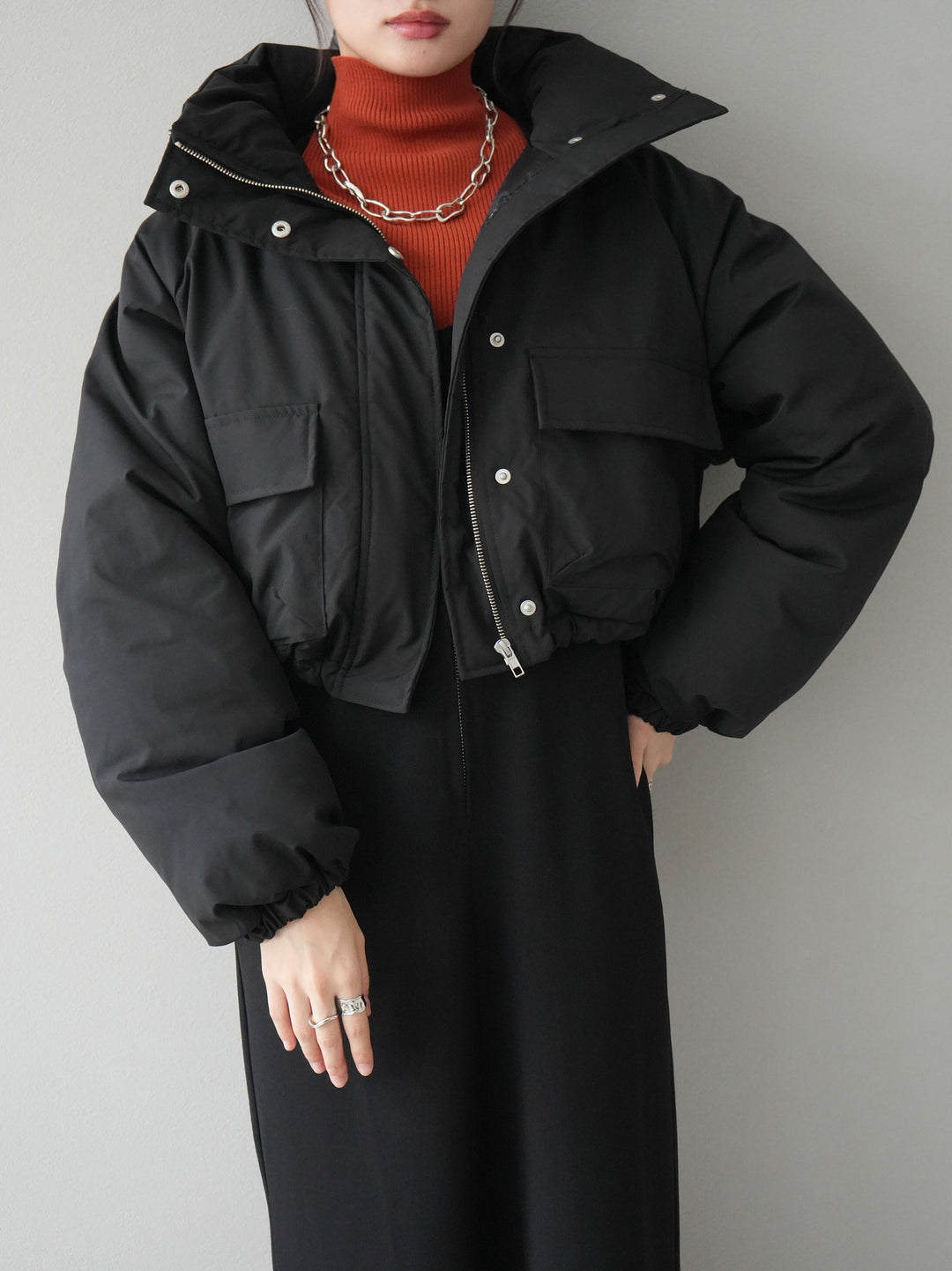 [予約]ファイバーダウンショートブルゾン/ブラック