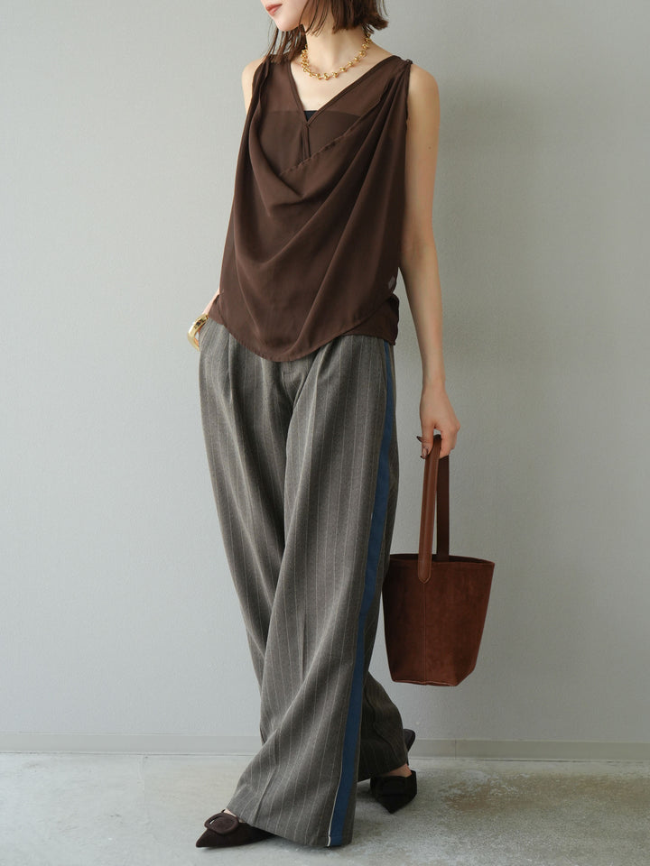 [予約]サイドラインストライプワイドパンツ/ブラウン