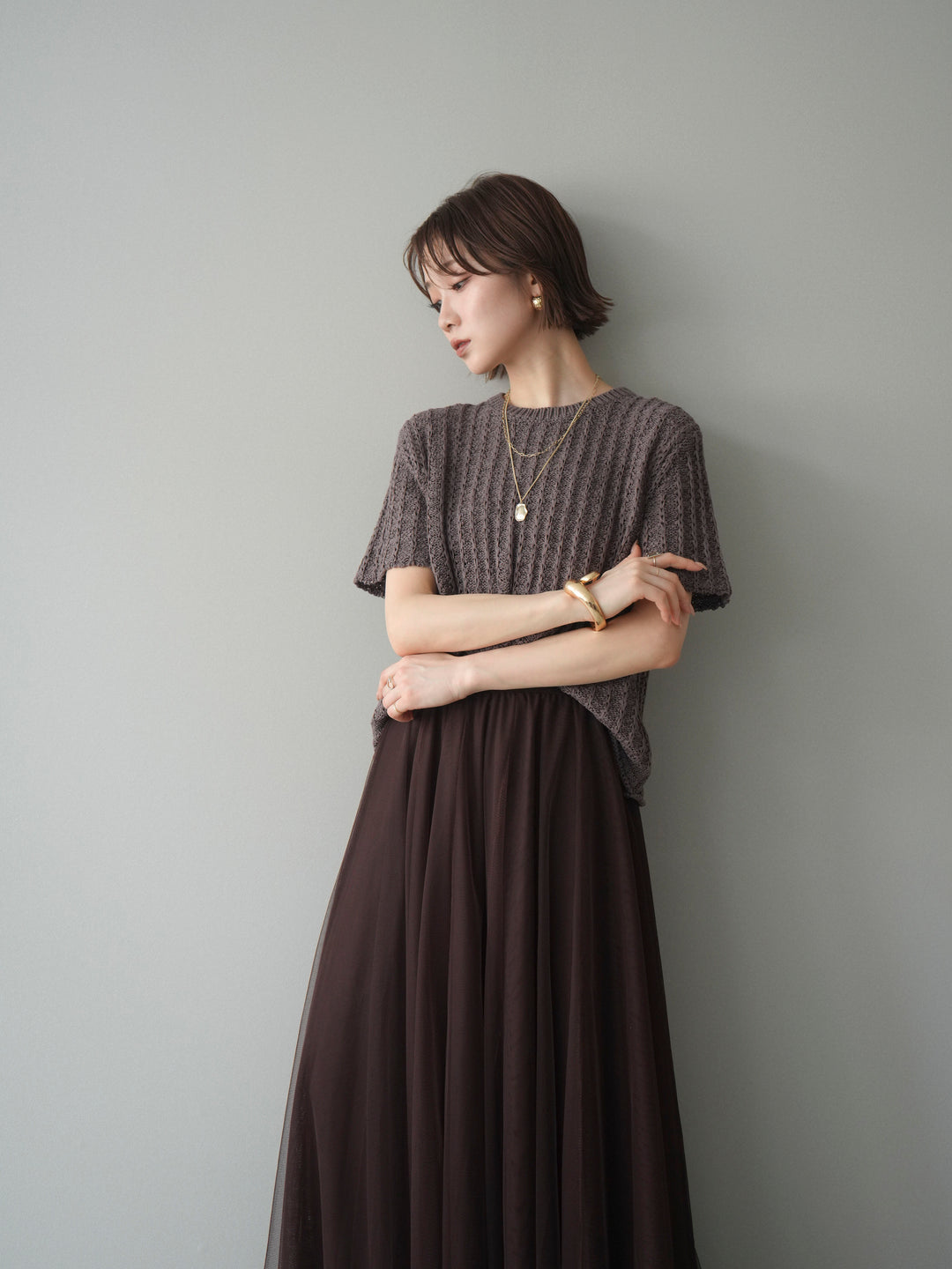 【預購】紋理羅紋夏季針織套頭衫 / 紫色