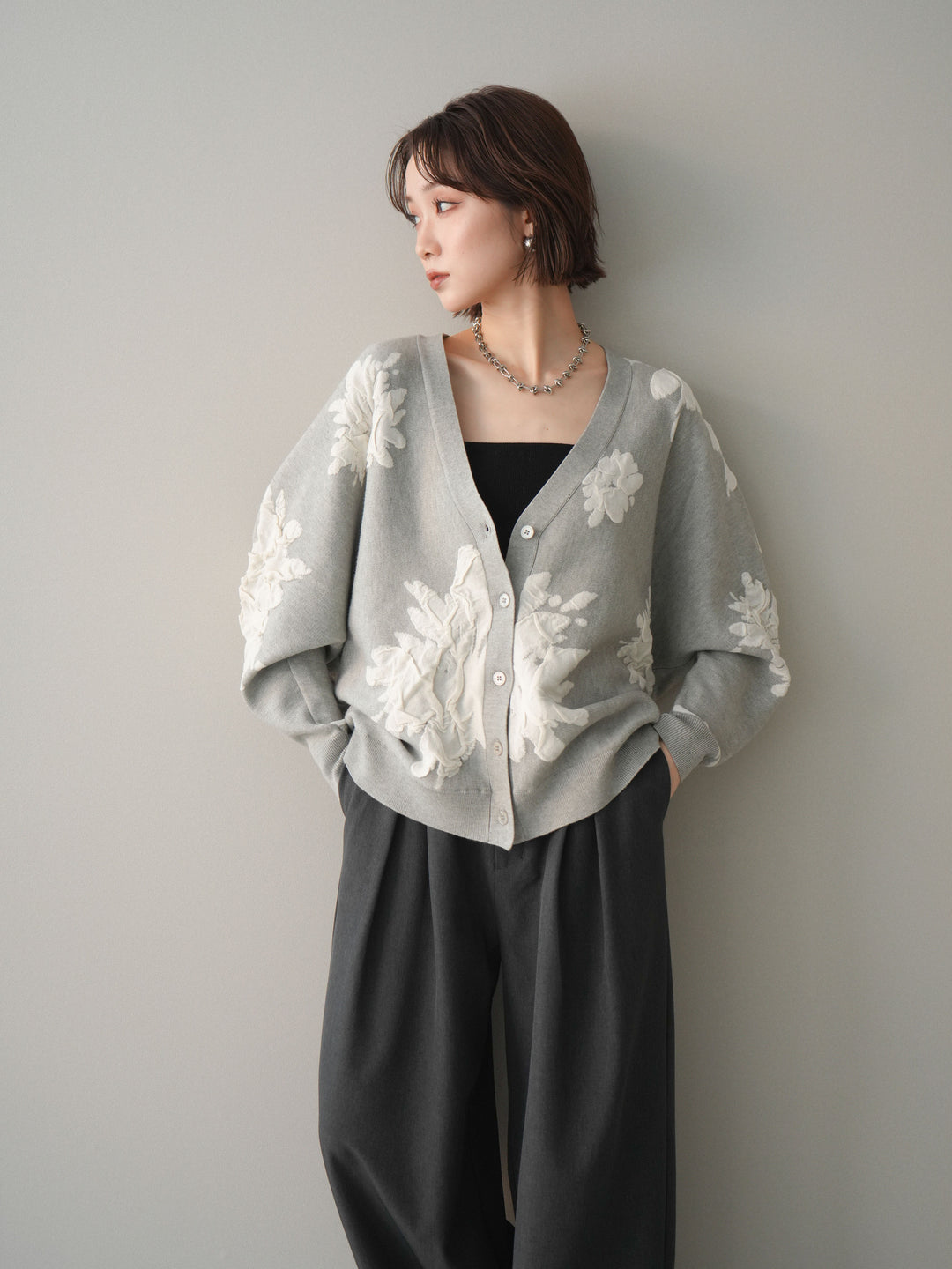 [SET]フラワージャガードニットカーディガン+フラワージャガードニットカーディガン(2set)