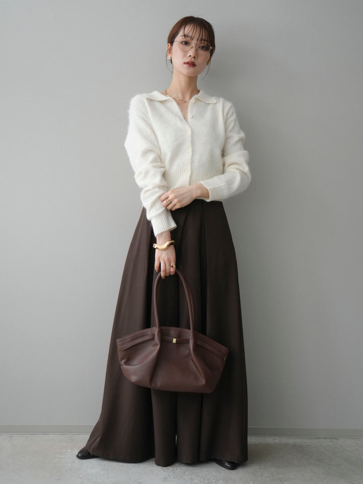 [SET]モヘア衿付きボタンプルオーバー+テープベルトタックバギーパンツ(2set)