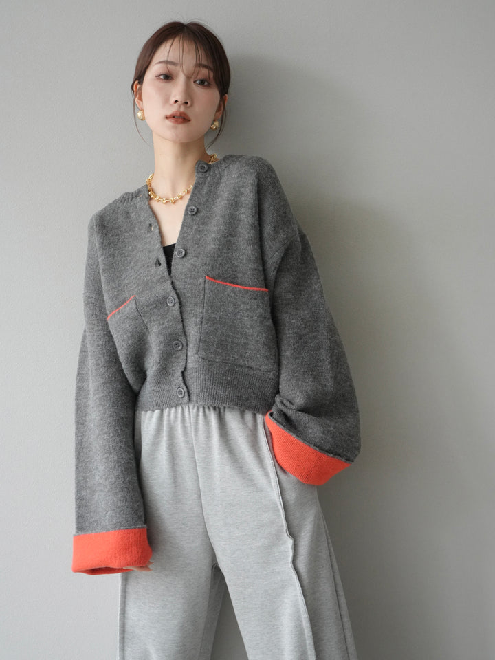 [予約]バイカラーオーバーニットカーディガン/チャコール