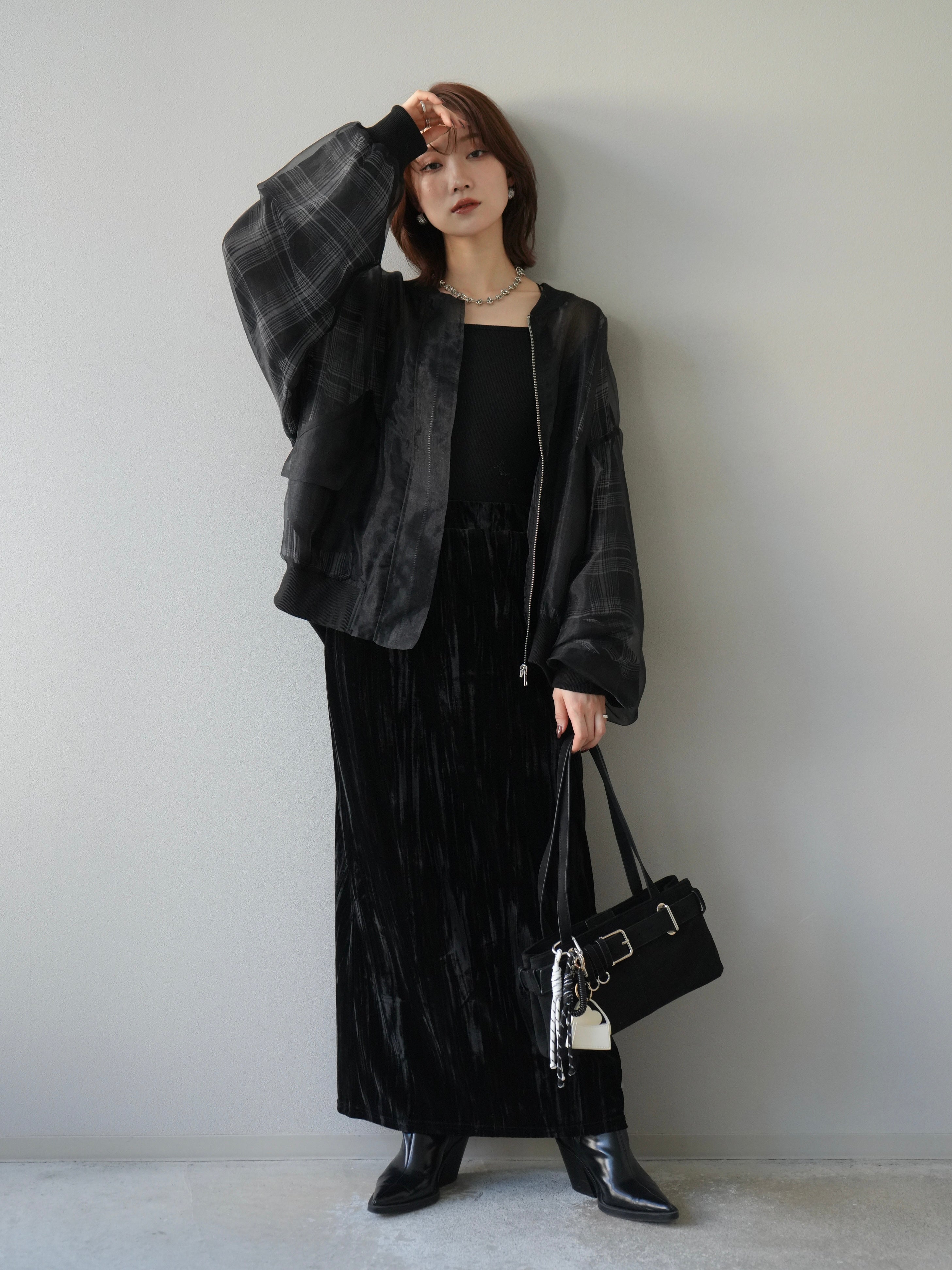 予約]チェックチュールドッキングブルゾン/ブラック – Lumier