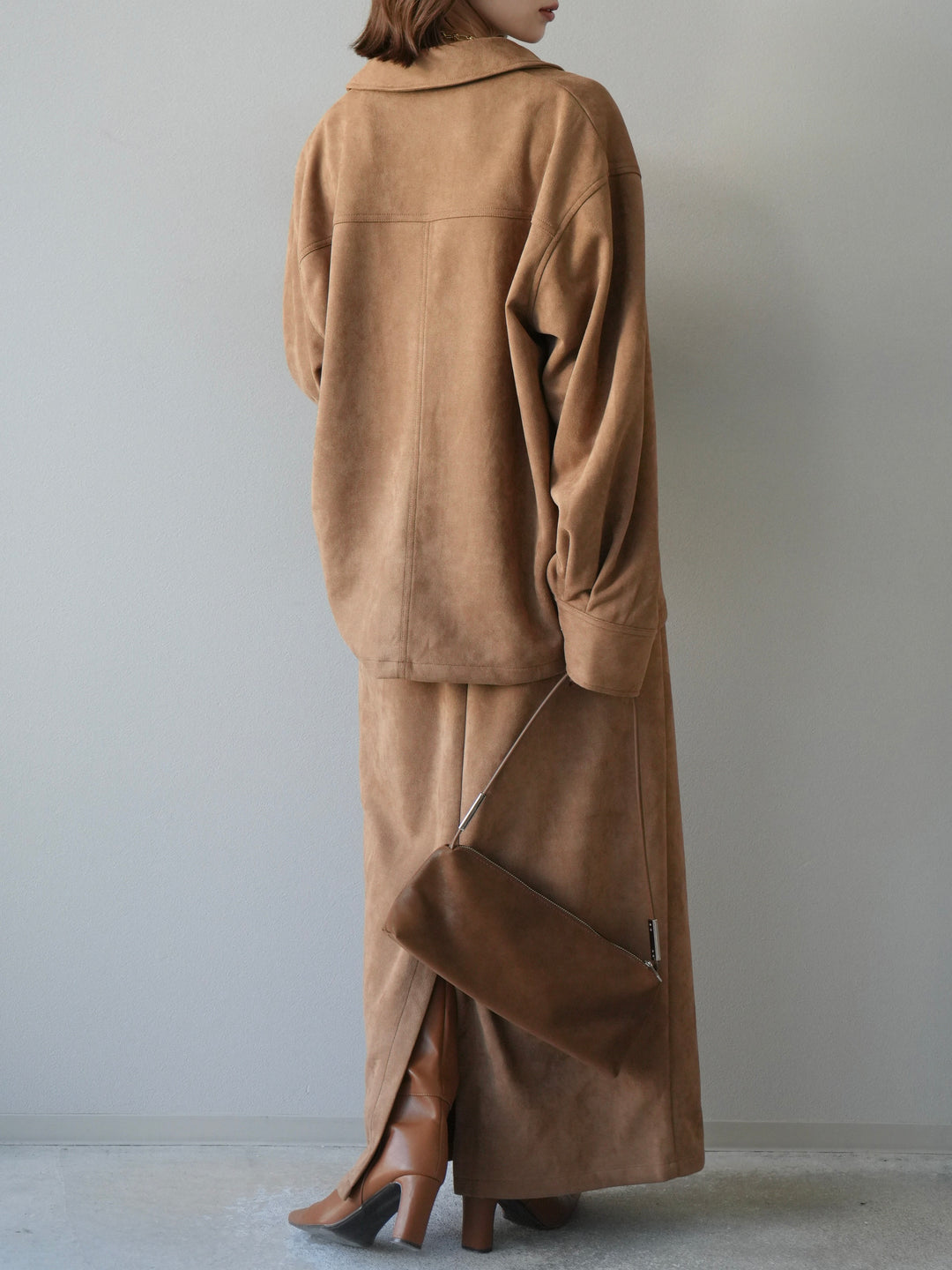 [SET]スエードシャツジャケット+スエードタイトスカート(2set)