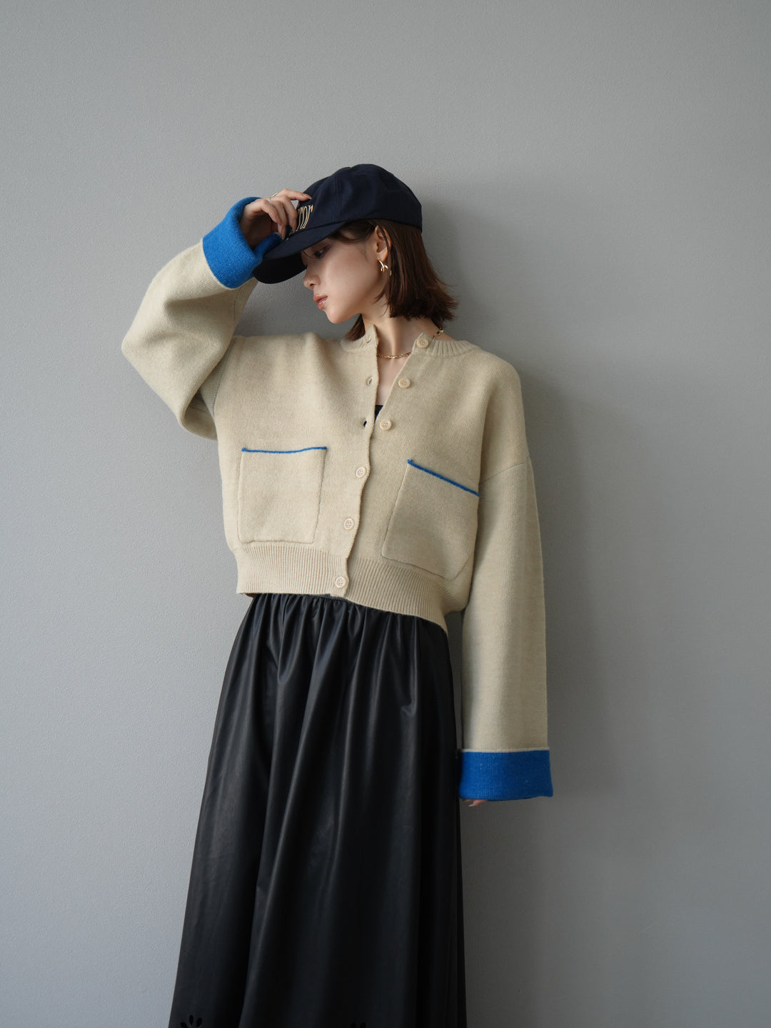 [予約]バイカラーオーバーニットカーディガン/アイボリー