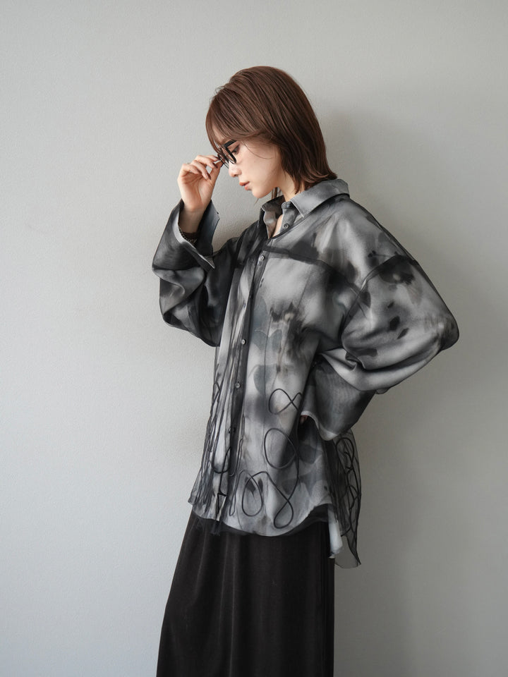 [SET]コード刺繍チュールシャツ＆ニュアンス柄シャツアンサンブル+ベロアナロースカート(2set)