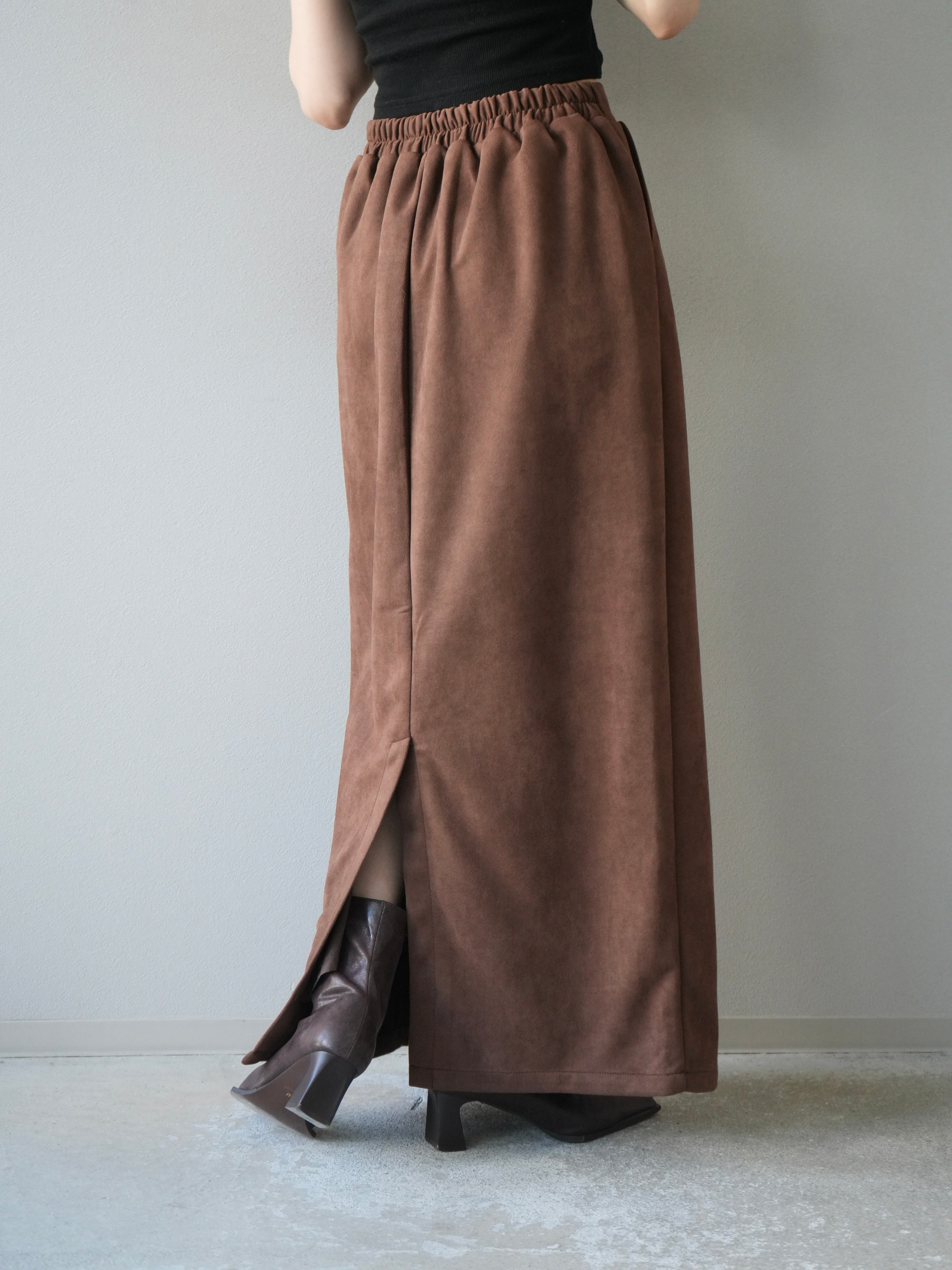 予約]スエードタイトスカート/ブラウン – Lumier