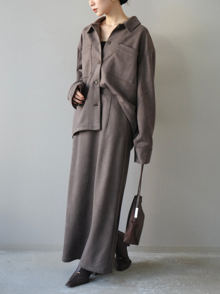 [SET]スエードシャツジャケット+スエードタイトスカート(2set)