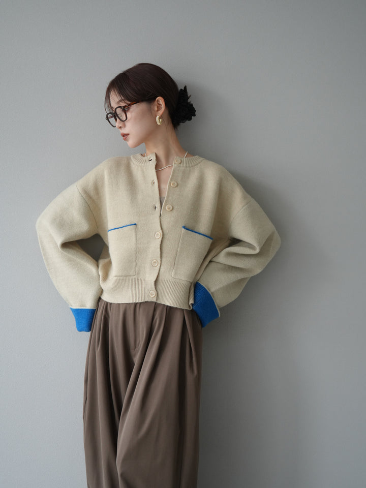 [予約]バイカラーオーバーニットカーディガン/アイボリー