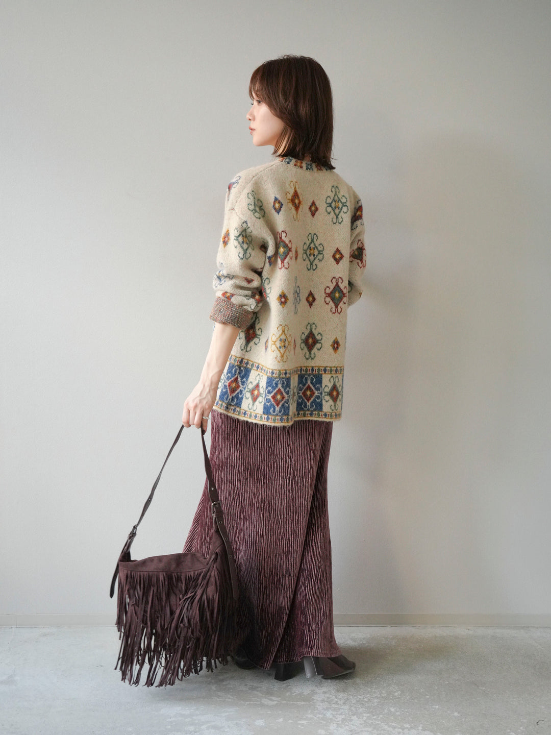 [予約]ヴィンテージ柄オーバーニットプルオーバー/アイボリー