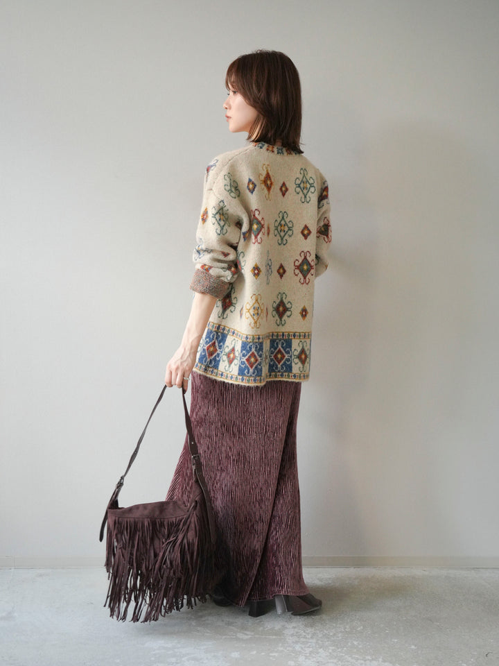 [予約]ヴィンテージ柄オーバーニットプルオーバー/アイボリー