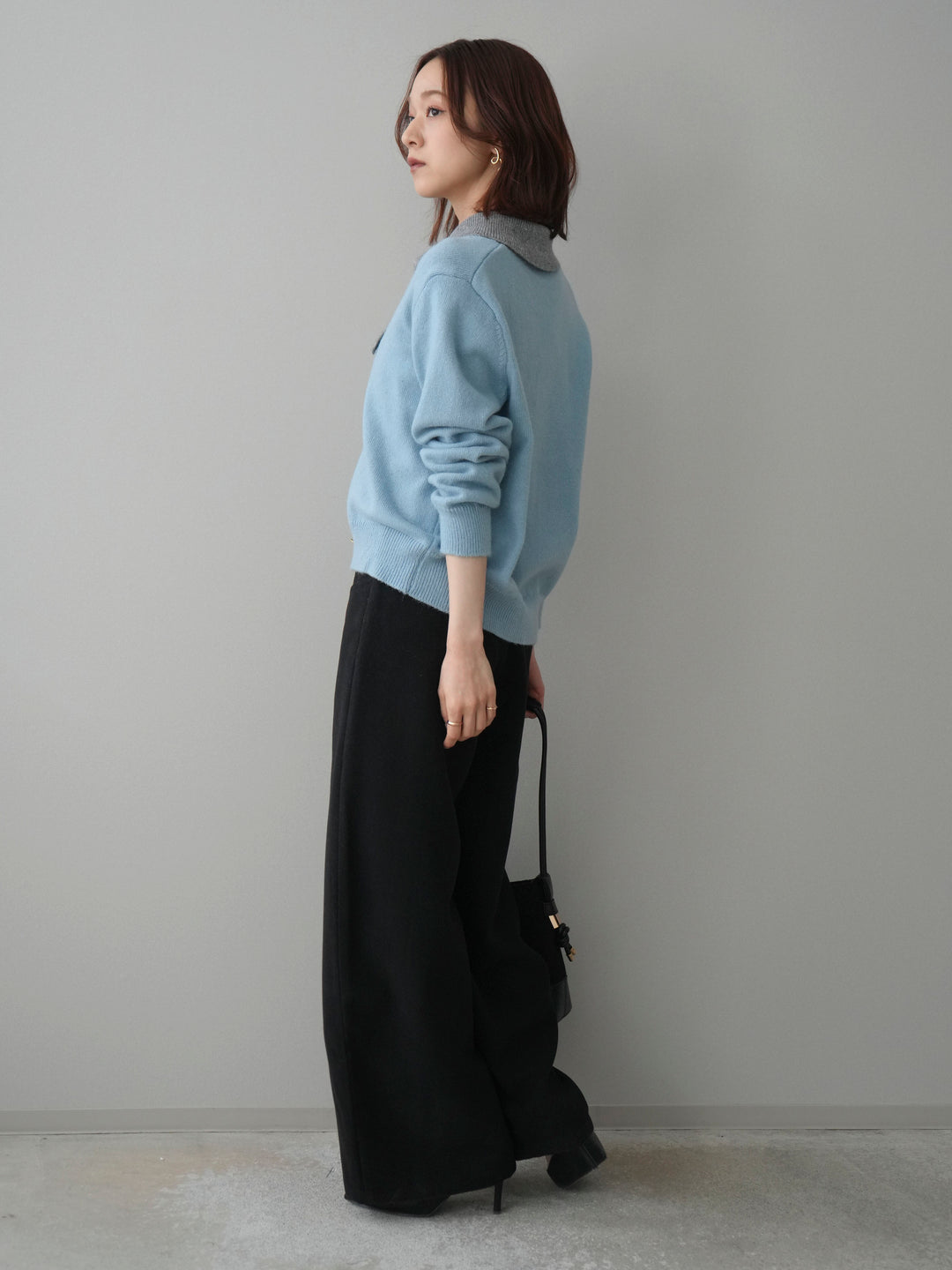 [SET]デザイン襟ニットカーディガン+ベルト付起毛コクーンパンツ(2set)