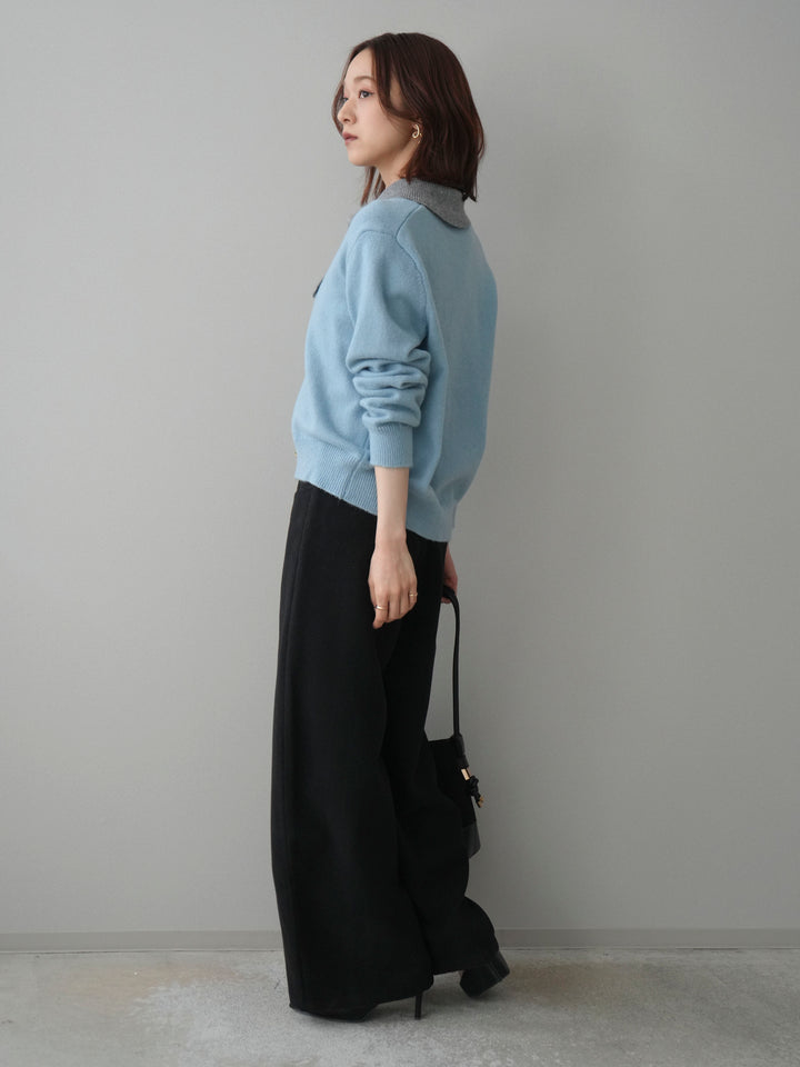 [SET]デザイン襟ニットカーディガン+ベルト付起毛コクーンパンツ(2set)