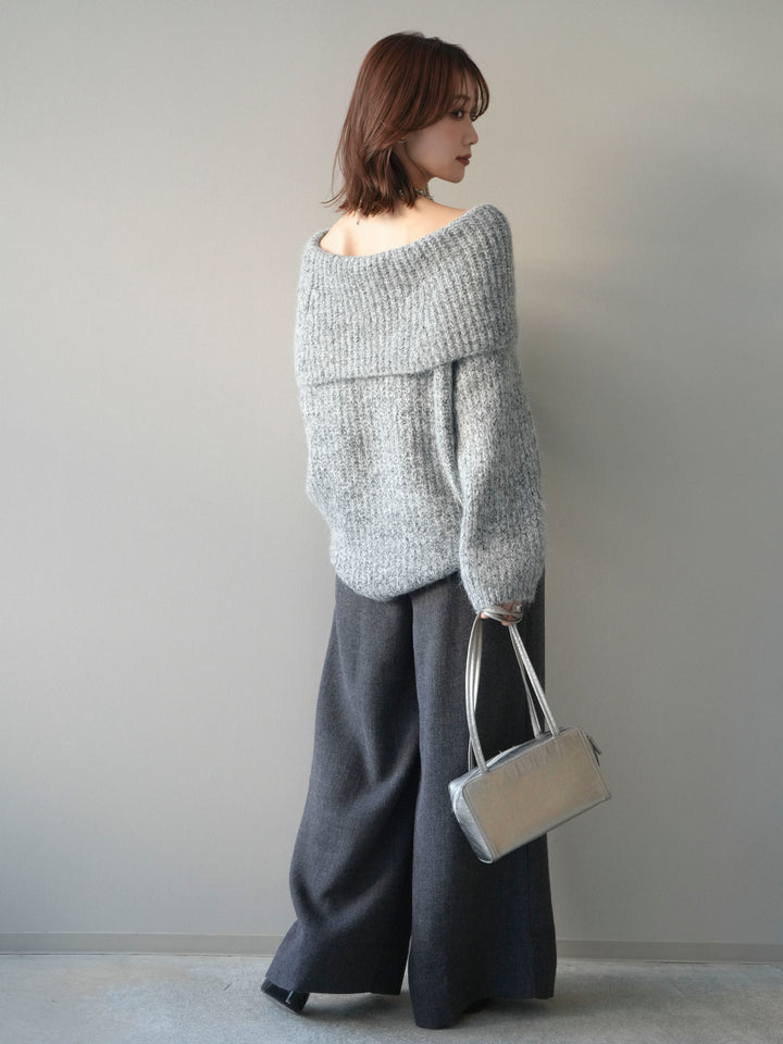 [予約]オフショルミックスニットプルオーバー/gray