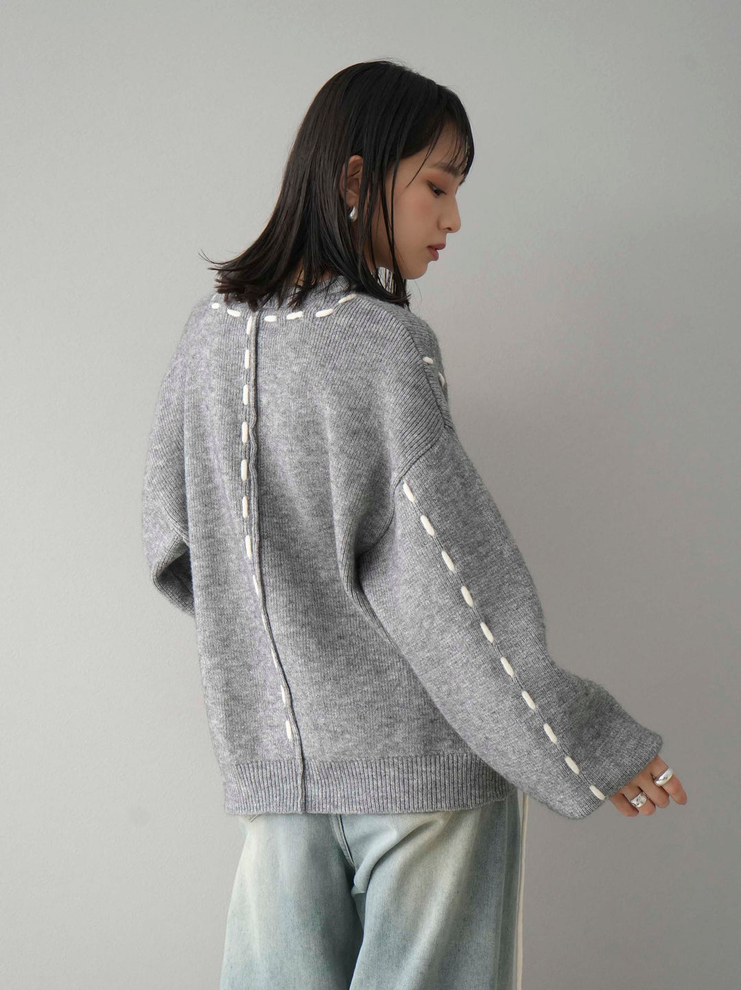 [預訂] 針織設計套頭衫/灰色