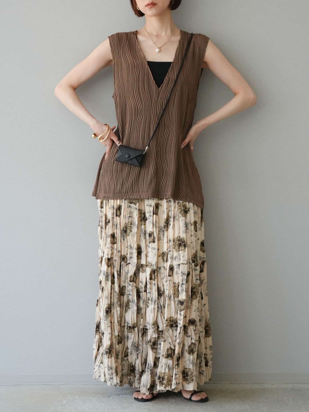 [SET]フラワーワッシャーロングスカート+フラワーワッシャーロングスカート(2set)