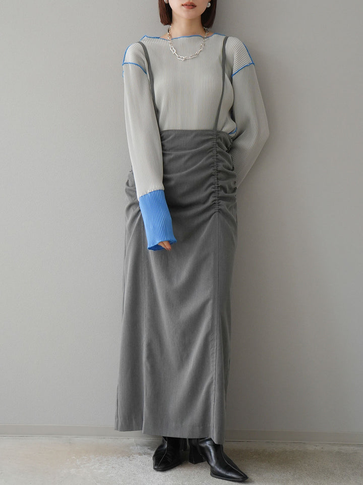 【預購】褶皺吊帶裙/炭灰