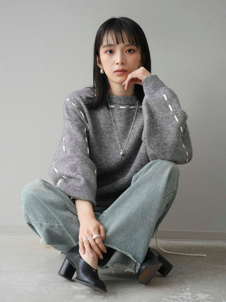 [預訂] 針織設計套頭衫/灰色
