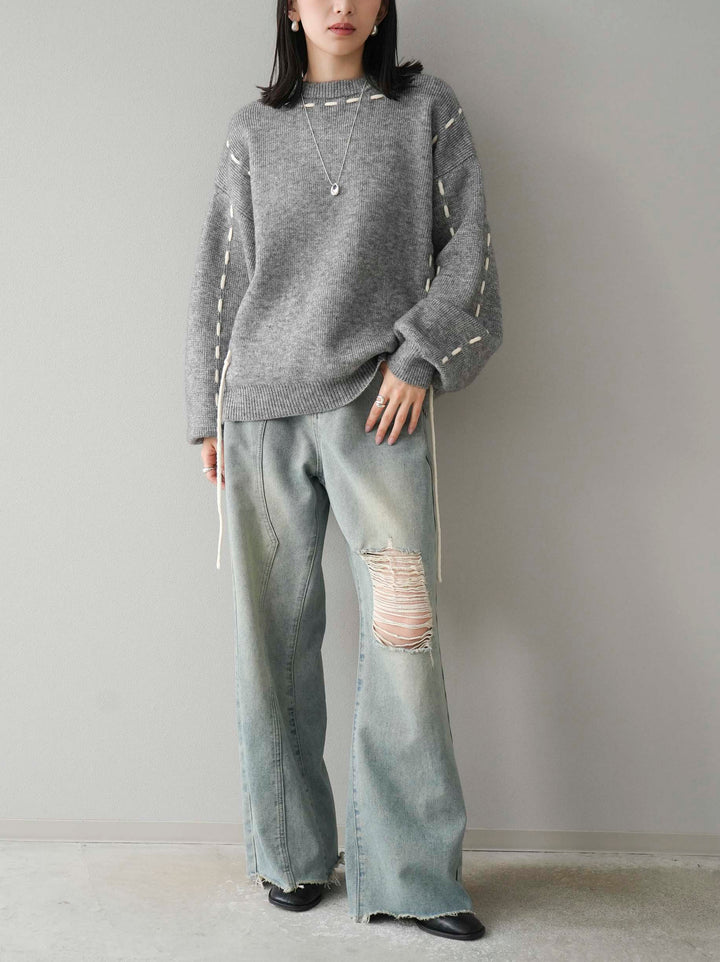 [預訂] 針織設計套頭衫/灰色